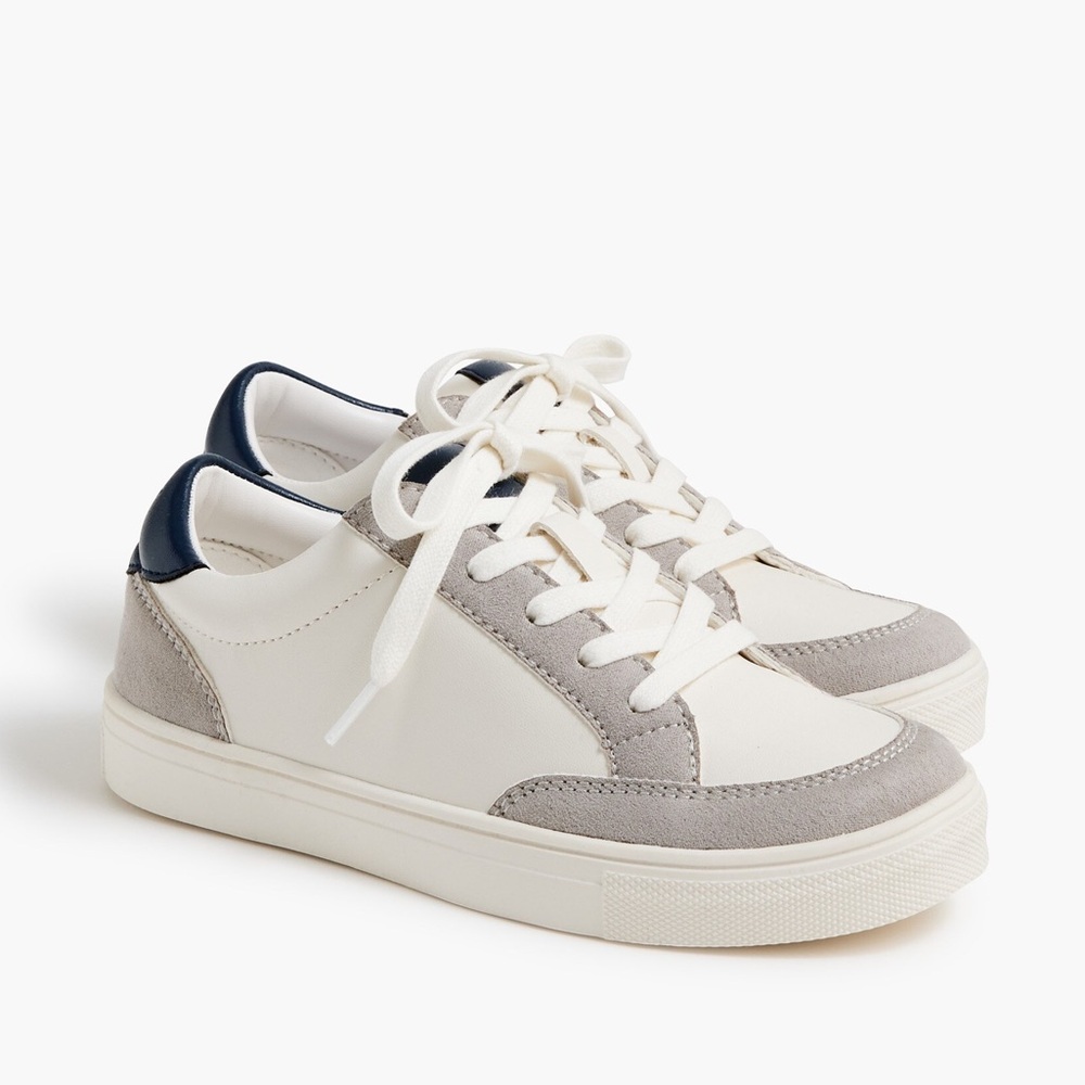 J Crew Factory Kids Faux Leather Sneakers White Navy size 11